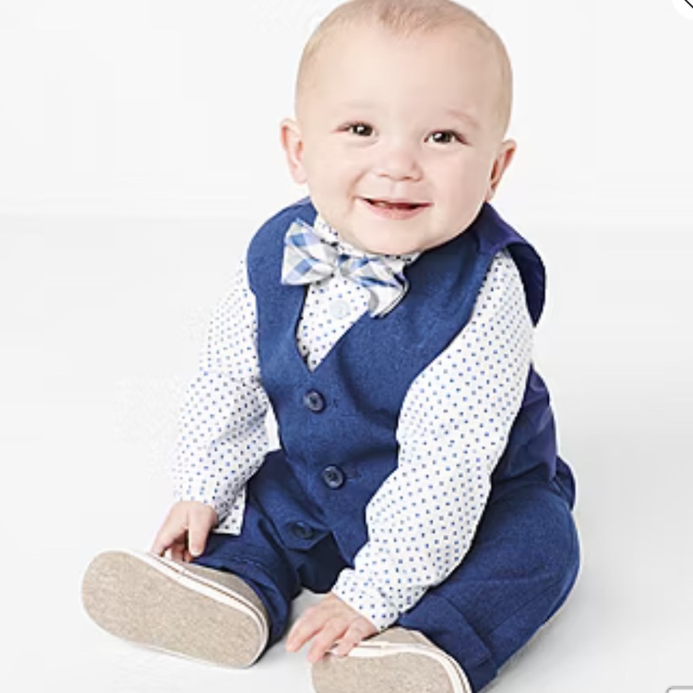 Blue and White Baby Bow Tie Set